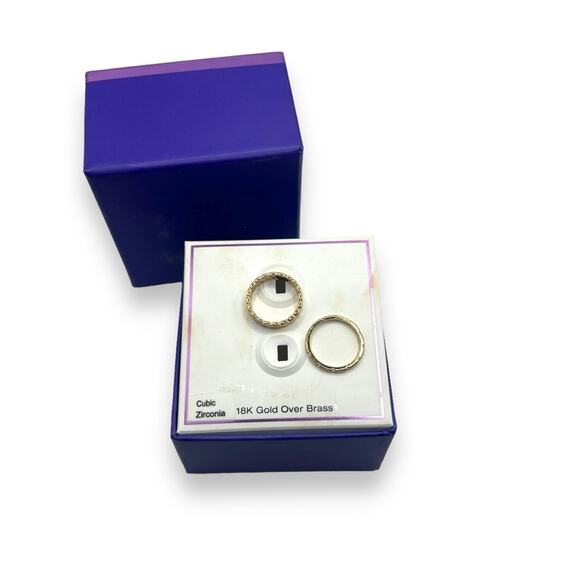 NEW Macy's 18K Gold over Brass Cubic Zirconia Ring Duo Set of 2 Rings Size 6 - Picture 5 of 9